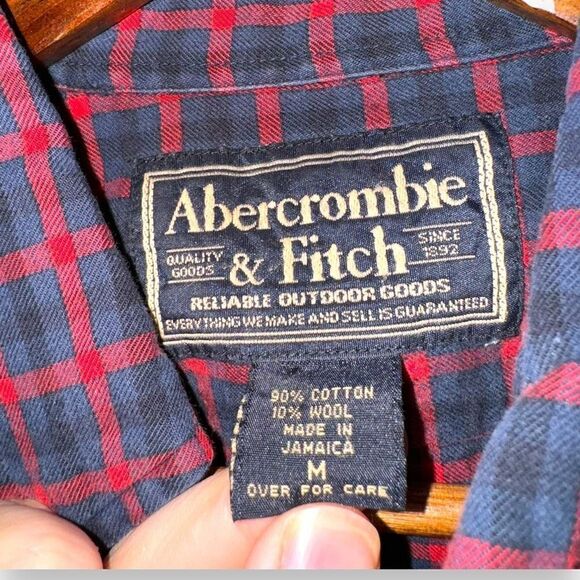 90s Abercrombie & Fitch Navy & Red Wool Oxford Button Down M - Picture 2 of 10